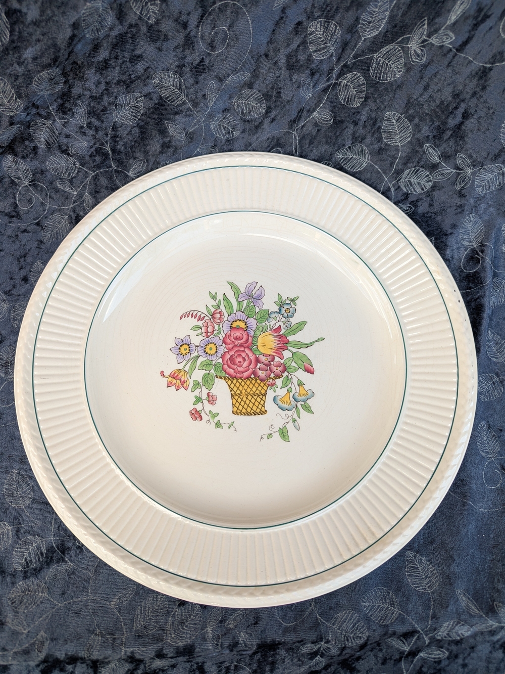 Vintage Wedgwood Belmar Serving Platter Floral Basket Large Round Cottagecore